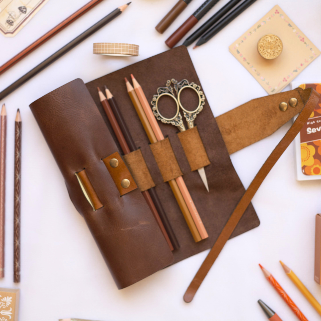 Leather Roll Up Pencil Pouch