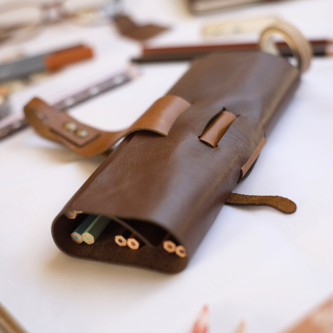 Leather Roll Up Pencil Pouch