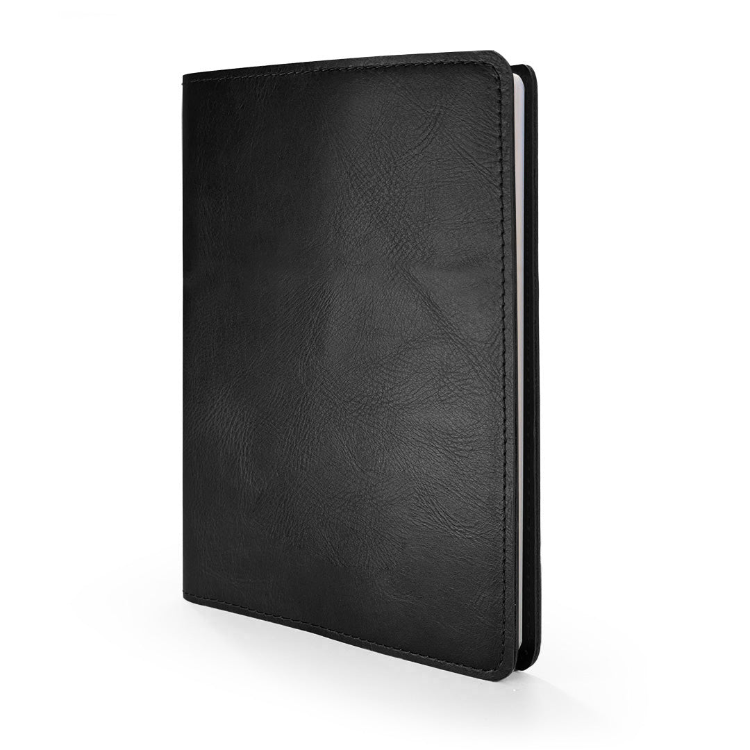 Image shows a black rustik leather journal cover