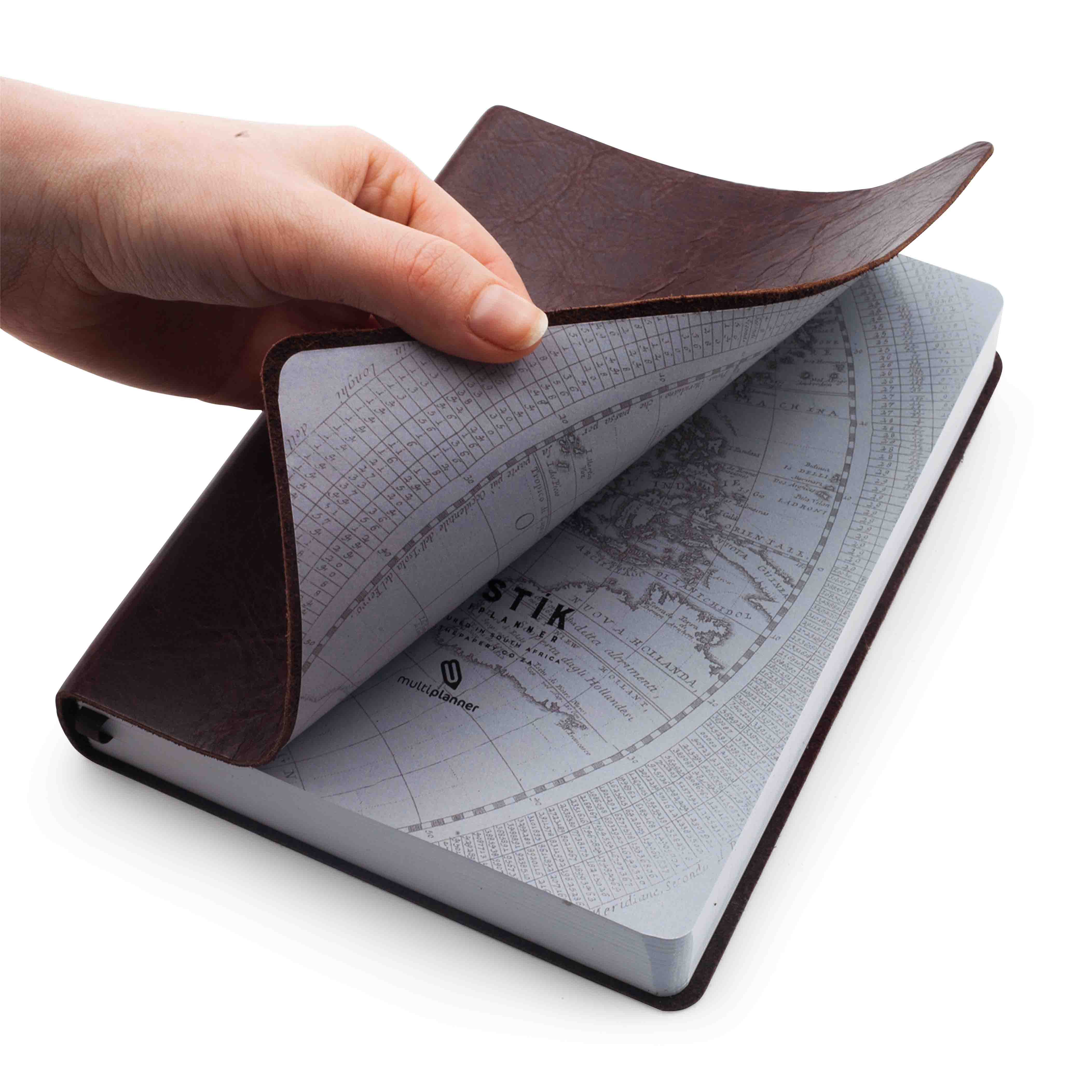 Image shows the endpapers of the Rustik Brown Leather MultiPlanner