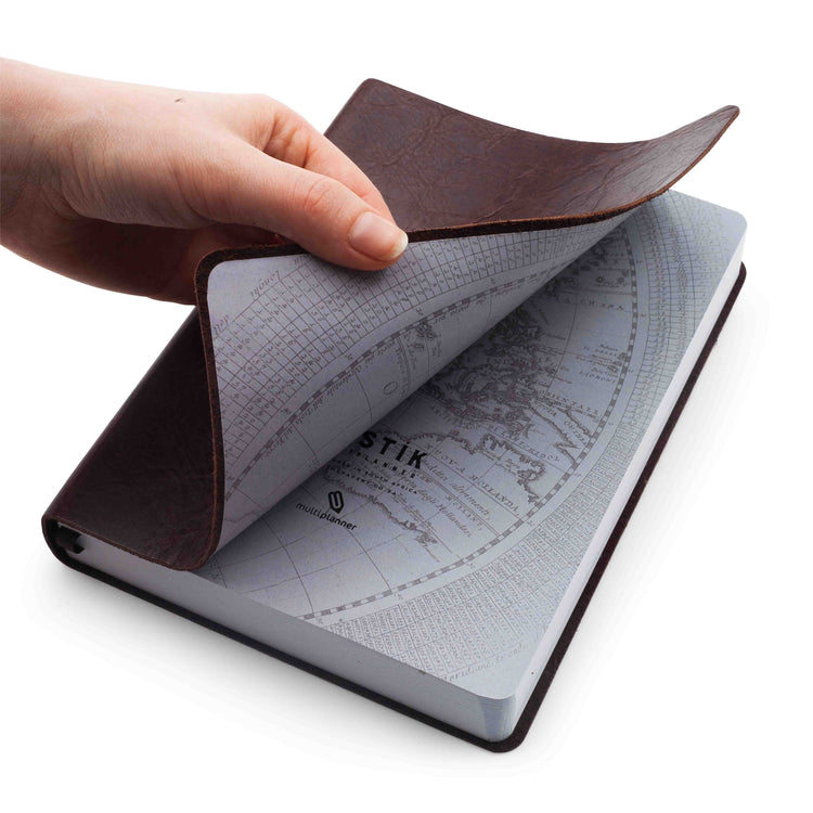 Image shows the endpapers of the Rustik Brown Leather MultiPlanner