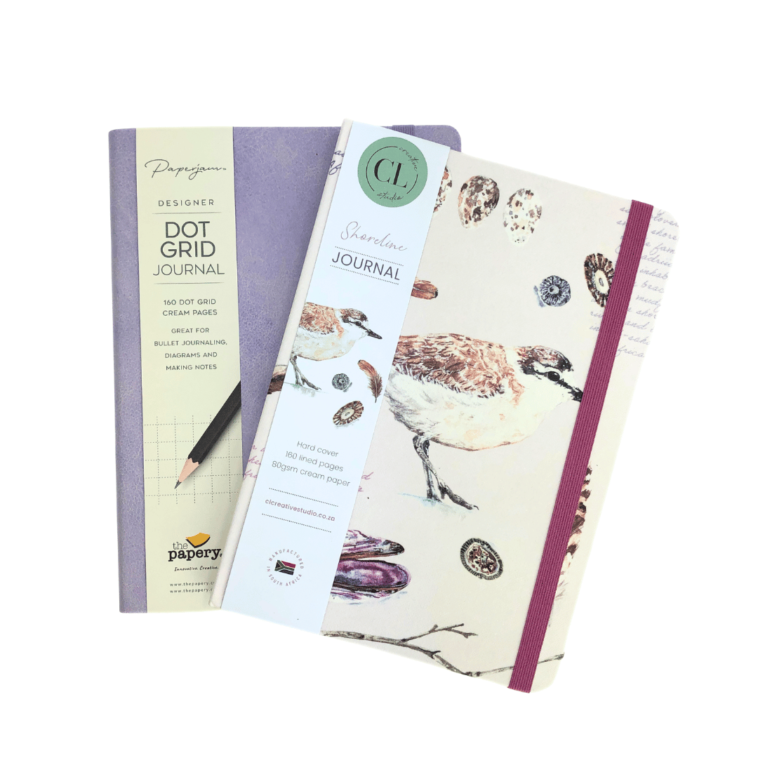 Two notebooks with different designs on a white background