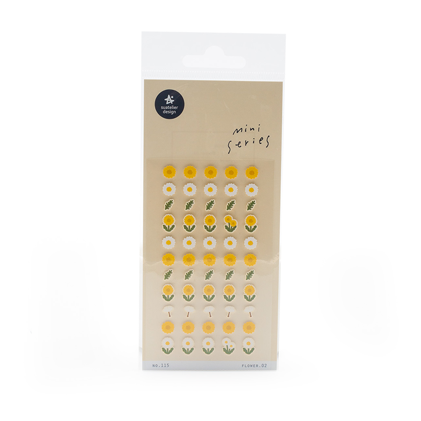 Image shows a sticker pack with yellow and white daisies