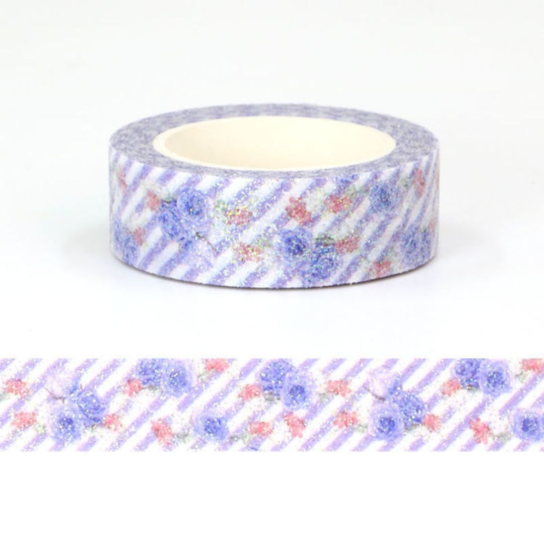 Decorative washi tape with floral glitter pattern