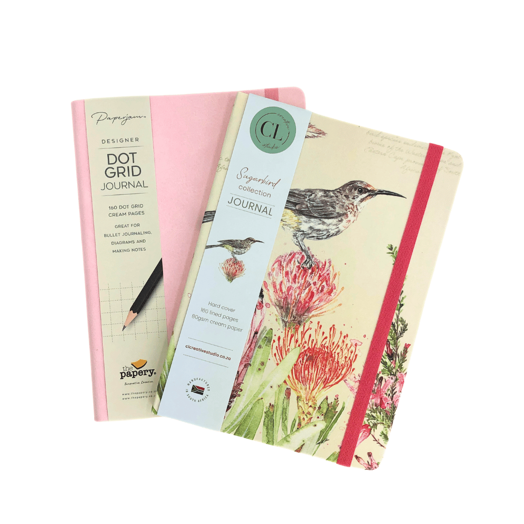 Two notebooks with different designs on a white background