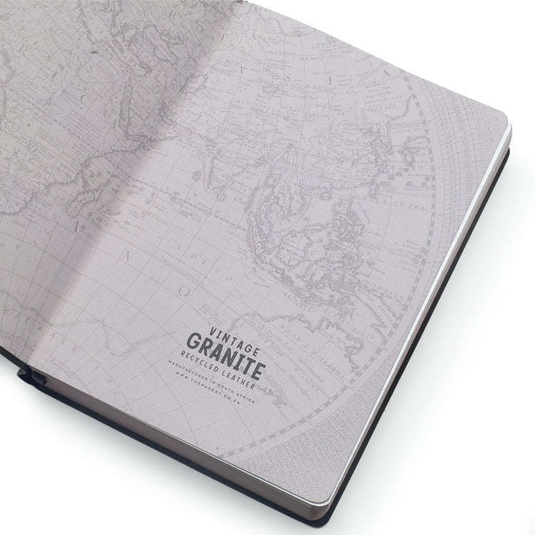 Image shows the endpapers of a Vintage Granite MultiPlanner 