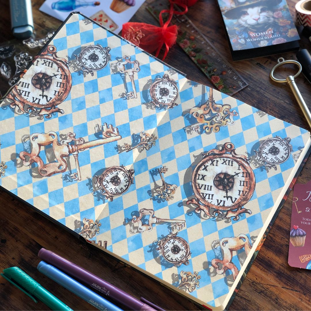 Retro women in wonderland journal endpapers