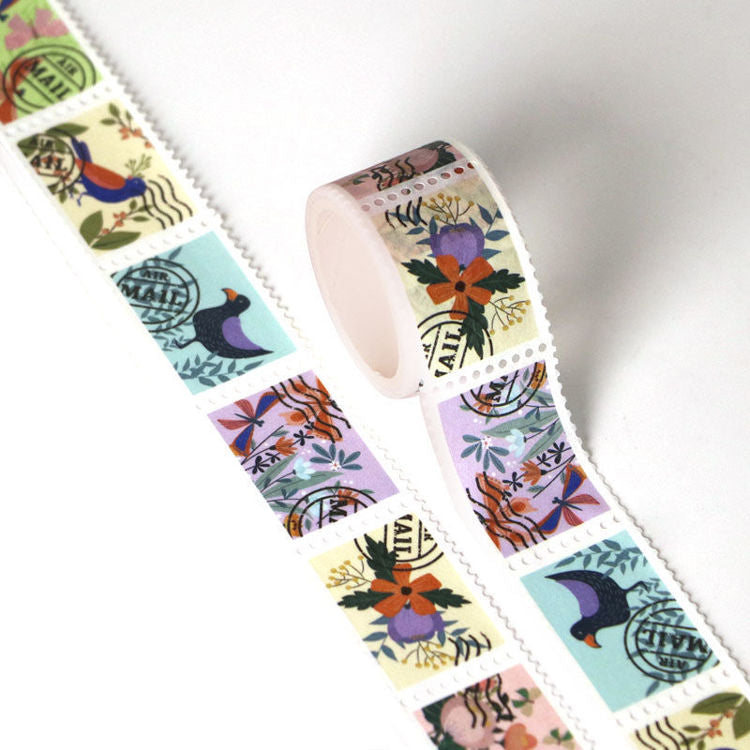 Image shows a floral perforated stamp like washi tape