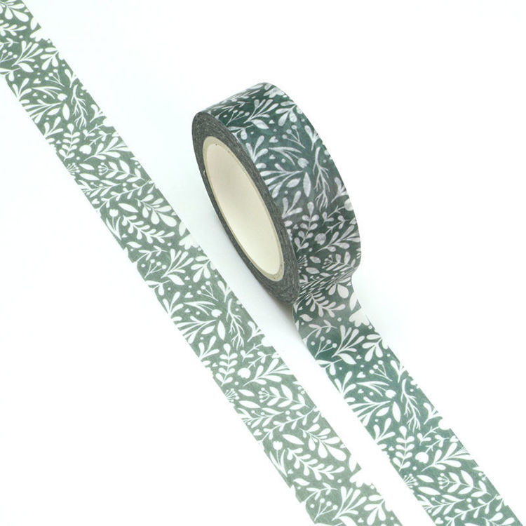 Image shows a green floral pattern washi tape