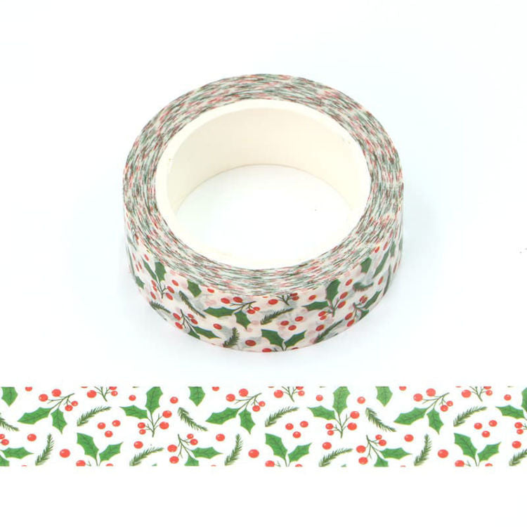 Image shows a Christmas leaves pattern washi tape