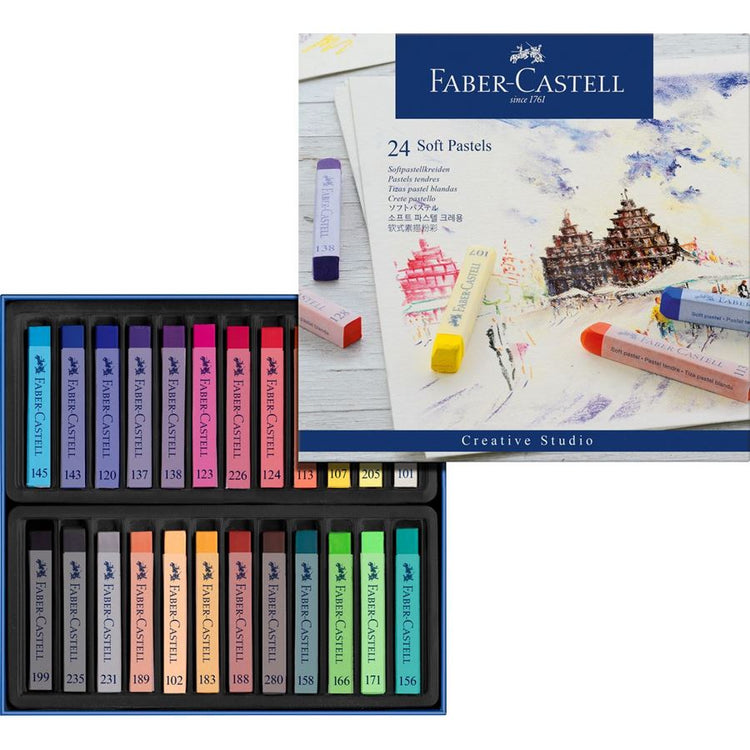 Image shows a set of 24 Faber-Castell soft pastels