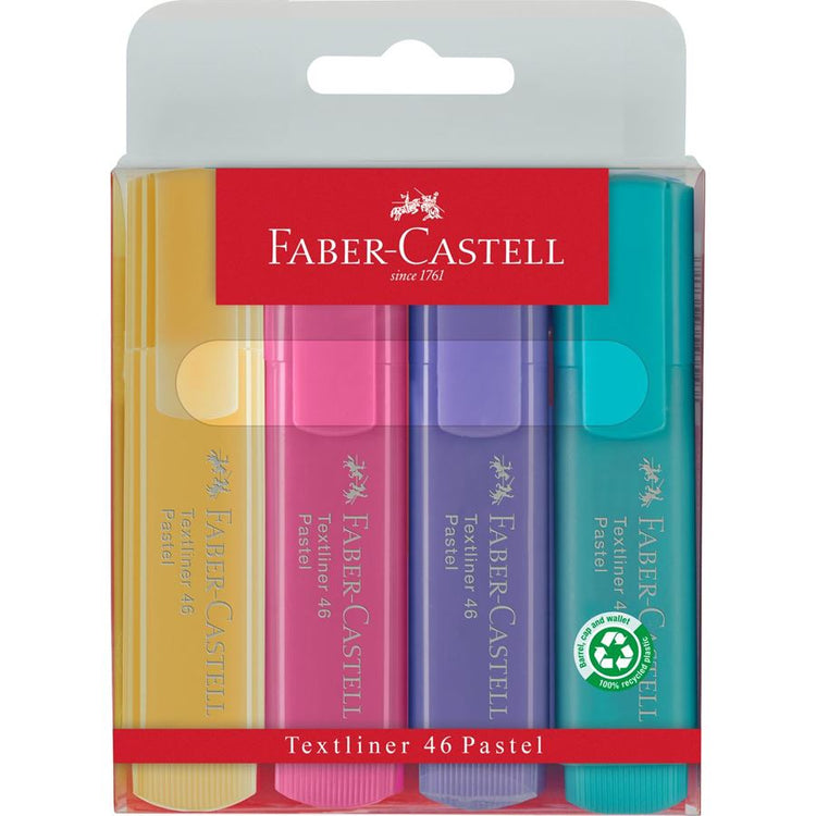 Image shows a set of 4 Pastel Faber-Castell textliners