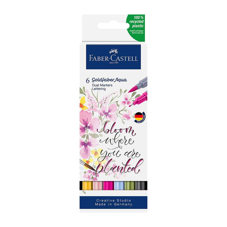 Image shows a set of 6 Faber-Castell dual markers (floral themed)