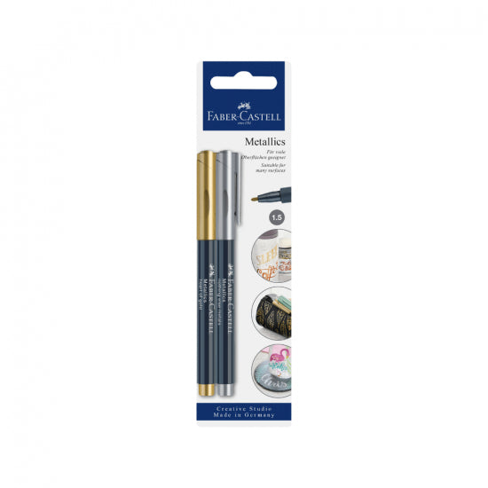 Image shows a set of 2 Faber-Castell Metallic Markers (gold&silver)