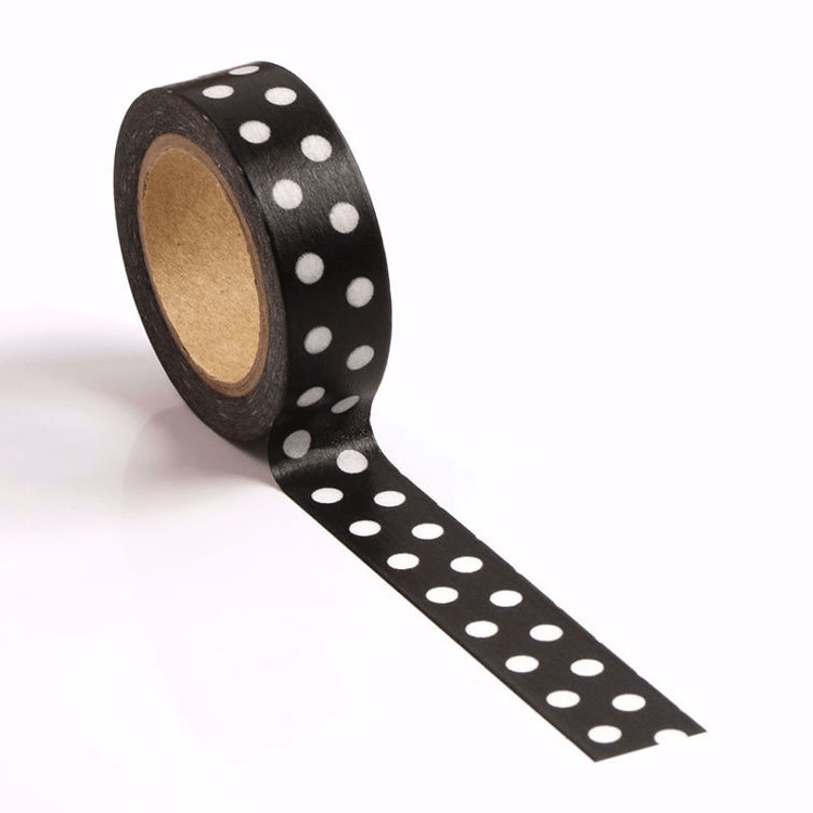 Image shows a black with white polka dots washi tape