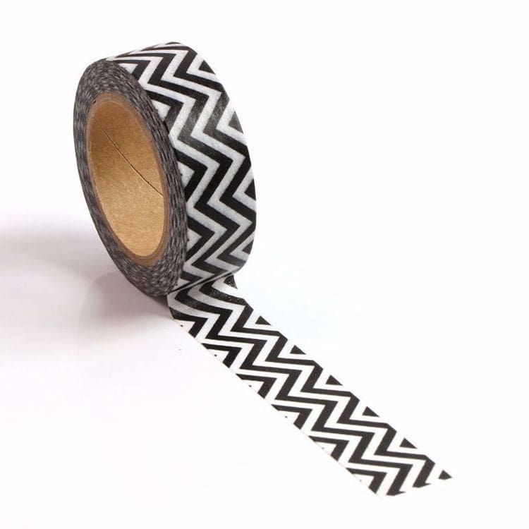 Image shows a black and white chevron pattern washi tape