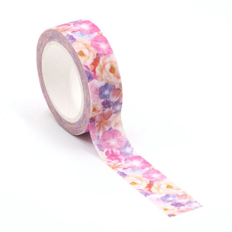 Image shows a pink floral washi tape