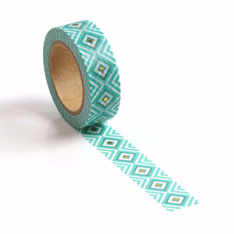 Image shows a blue diamond pattern washi tape