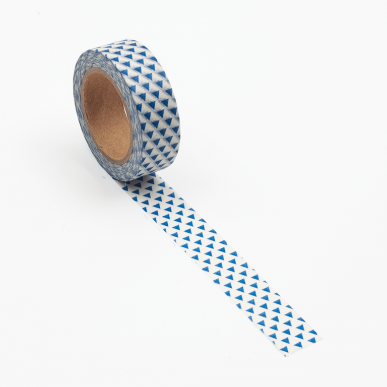 Image shows a blue triangles pattern washi tape