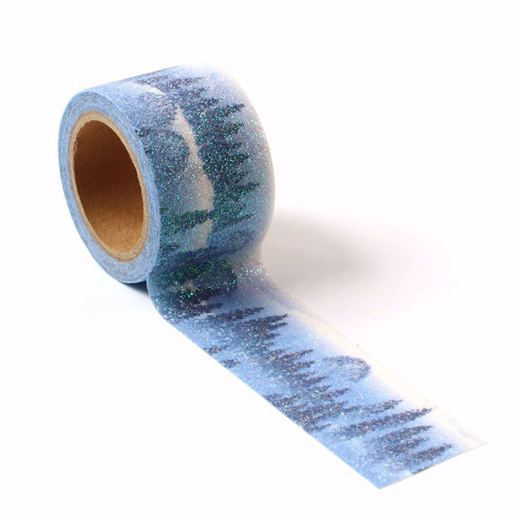 Image shows a blue glitter forest washi tape