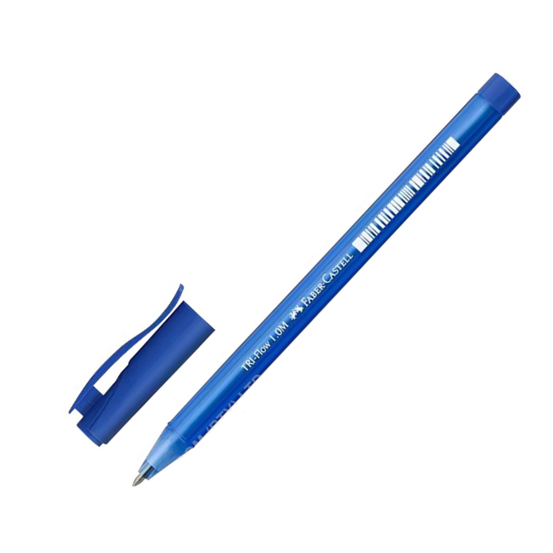 Image shows blue Faber-Castell Tri flow pen