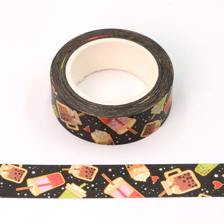 Image shows a bubble tea pattern washi tape