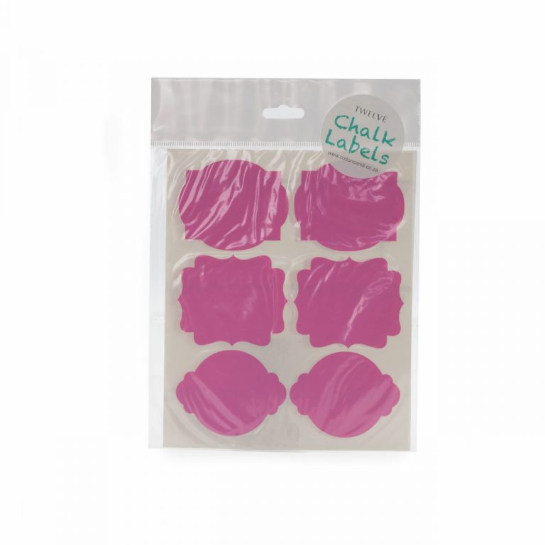 Image shows a set of cerise pink chalk labels