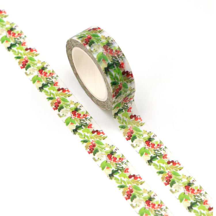 Image shows a Christmas holly pattern washi tape