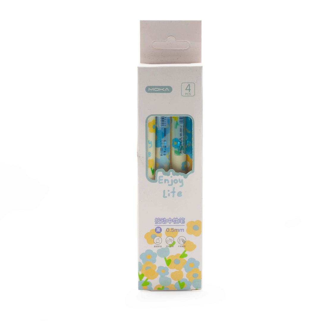 Image shows a set of 4, daisy themed ballpoint pens