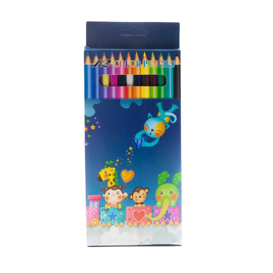 Image shows a set of 12 colour pencils (navy blue packaging)