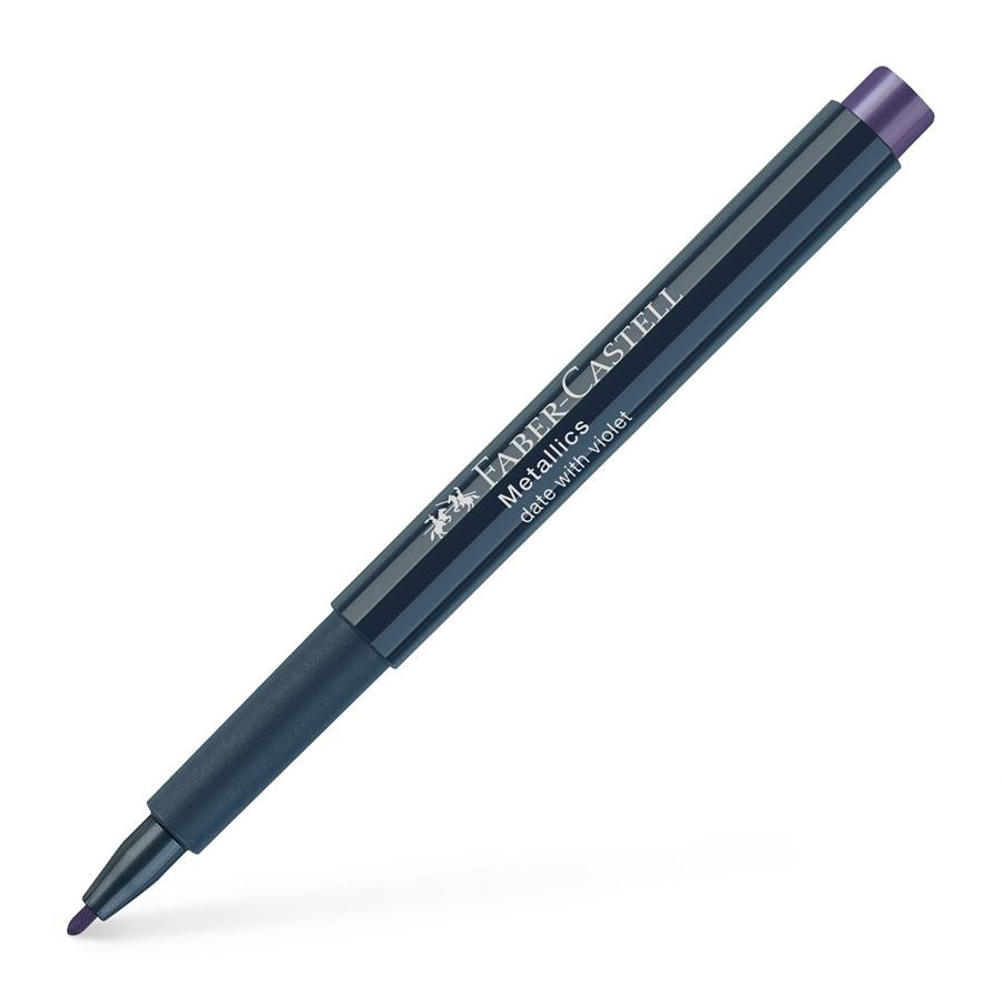 Image shows a Faber-Castell metallic marker (date with violet)