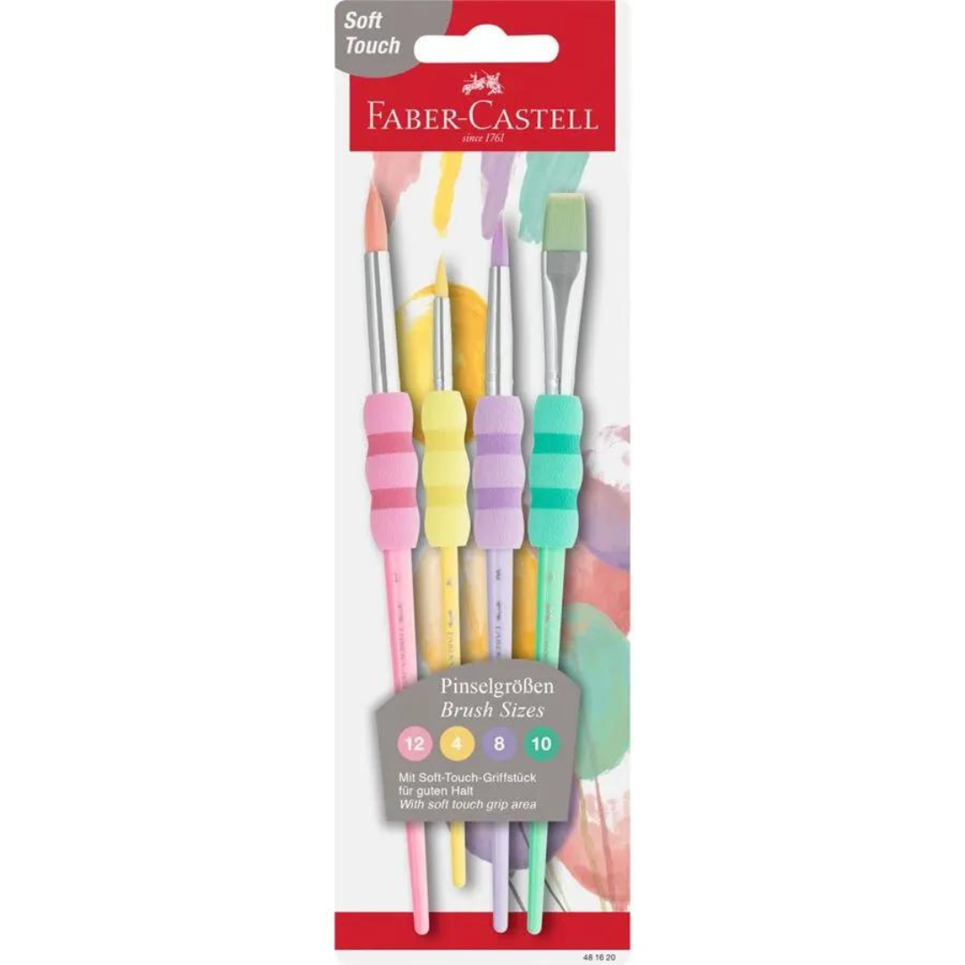 Image shows a pastel set of 4 Faber-Castell paint brushes
