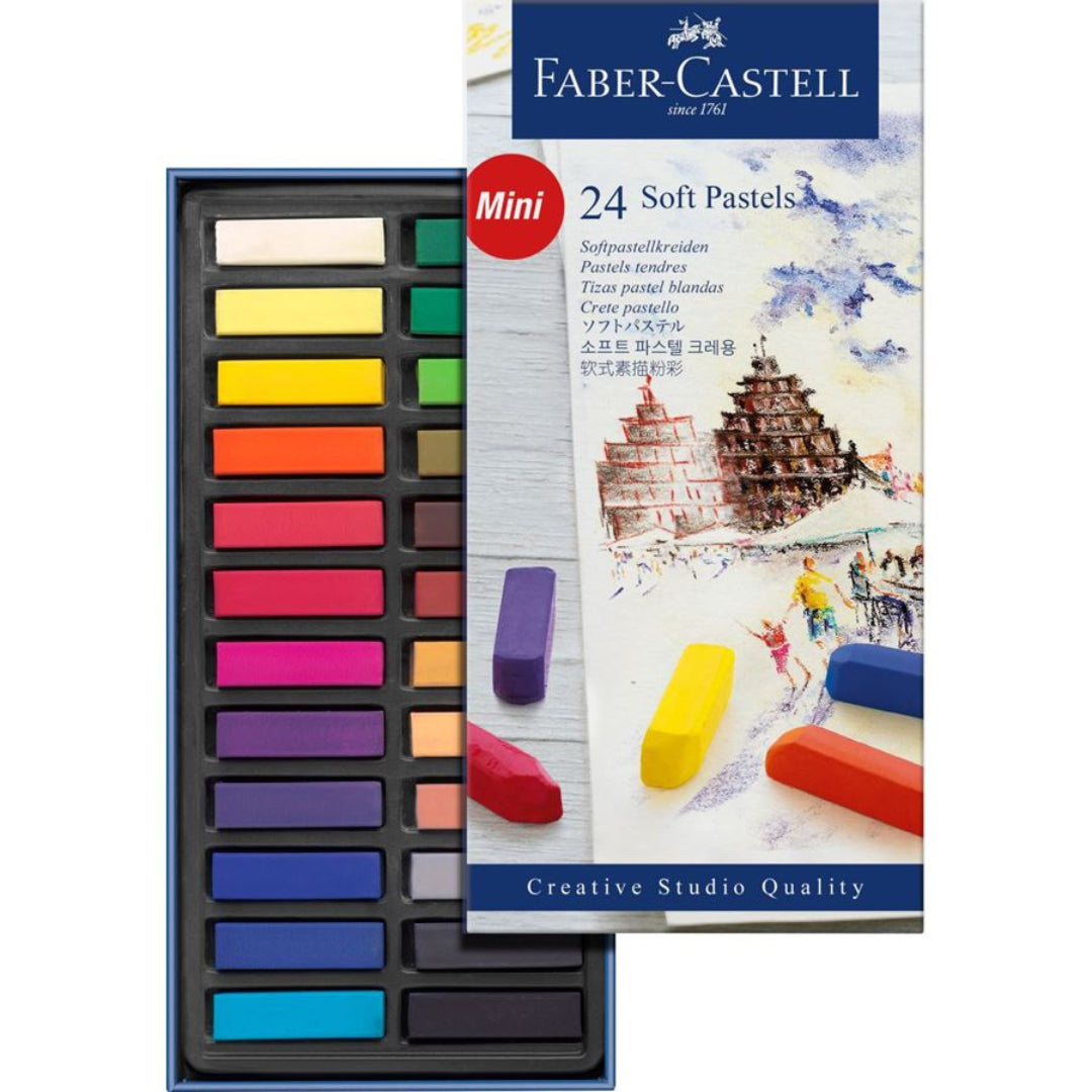 Image shows a set of 24 Faber-Castell soft mini pastels