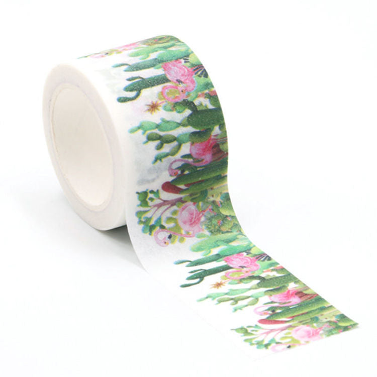 Image shows a flamingo and cacti pattern washi tape