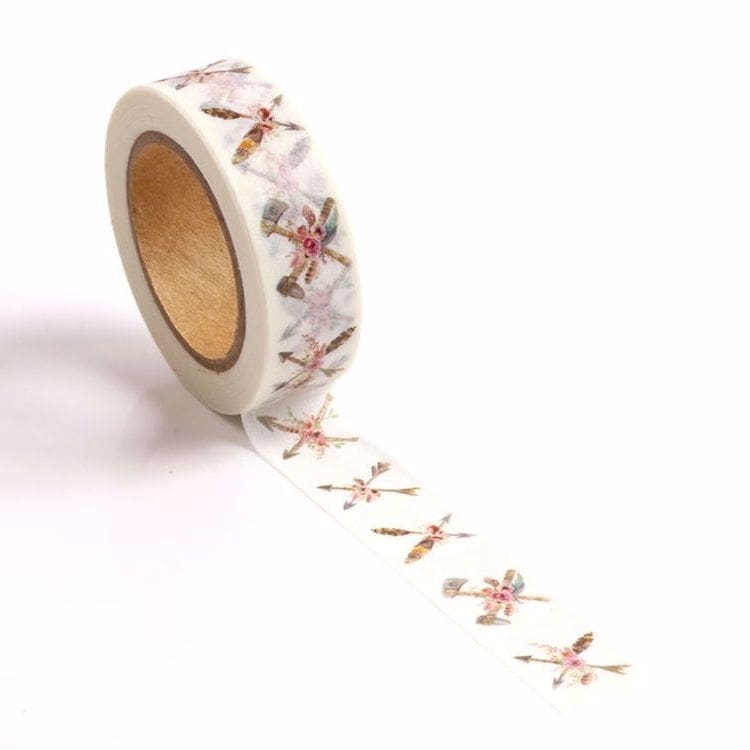 Image shows an axe with flowers washi tape