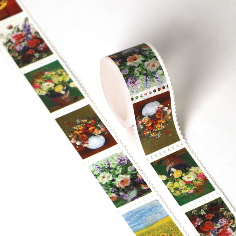 Image shows a floral perforated stamp like washi tape