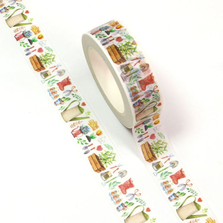 Image shows a garden tools pattern washi tape