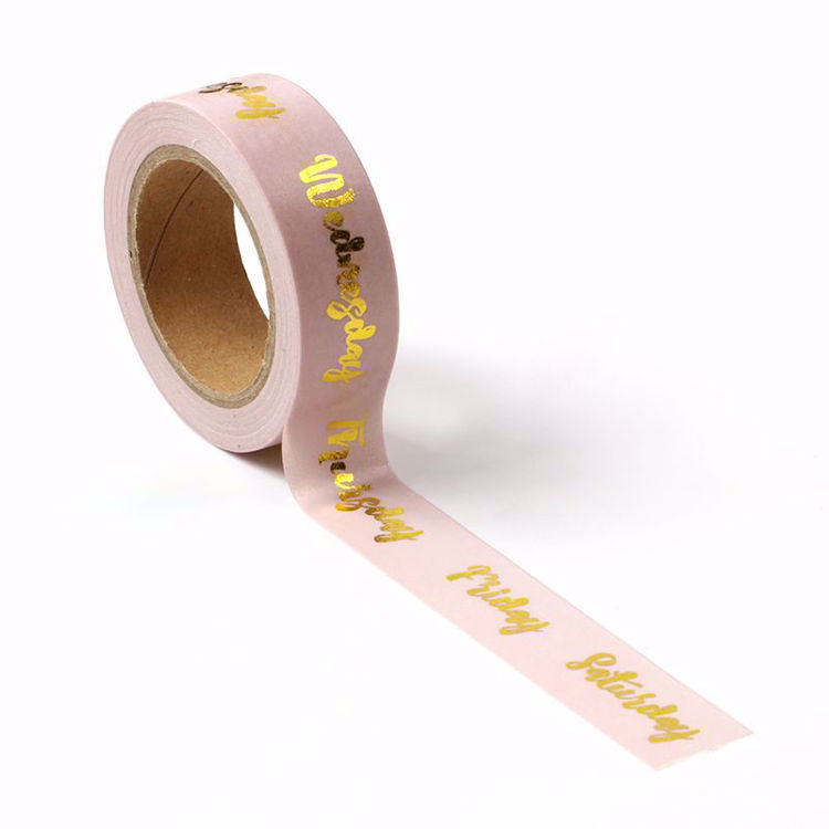 Image shows a gold foil, days of the week washi tape