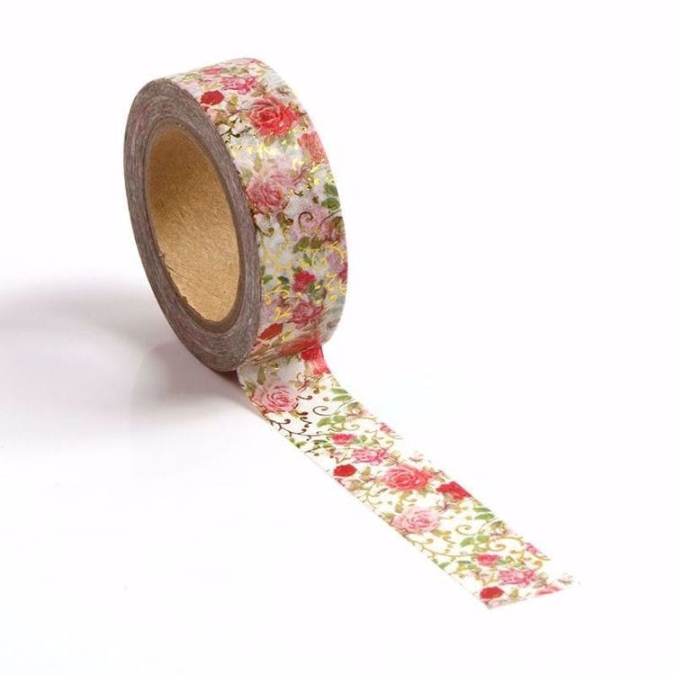 Image shows a golden rose pattern washi tape