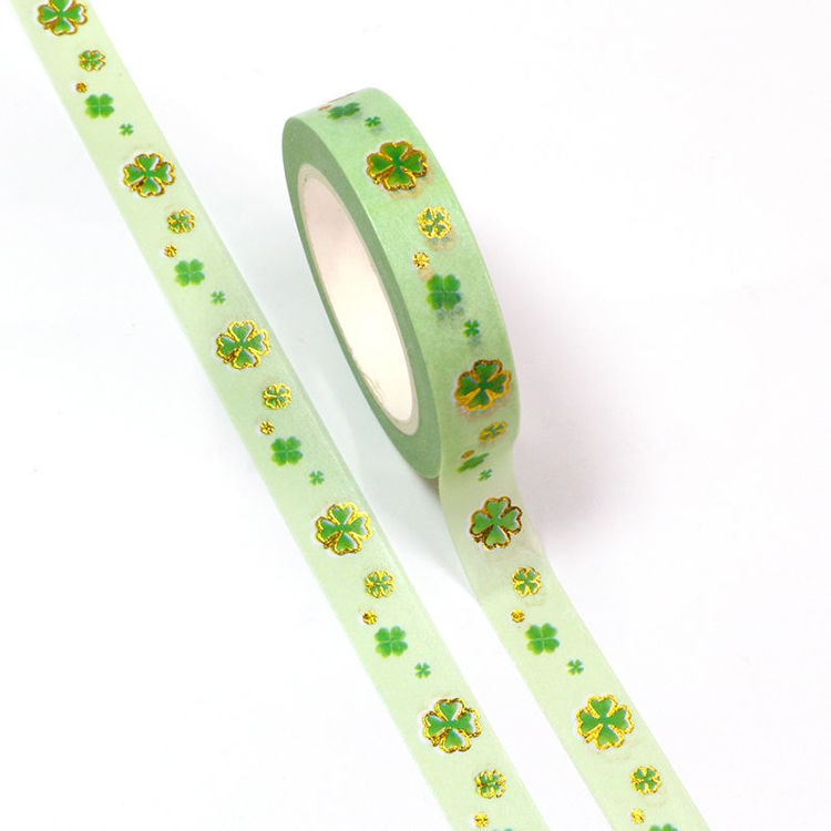 Image shows a green clover pattern washi tape
