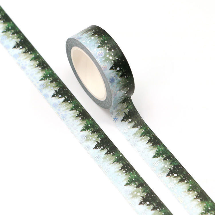 Image shows a green pines pattern washi tape