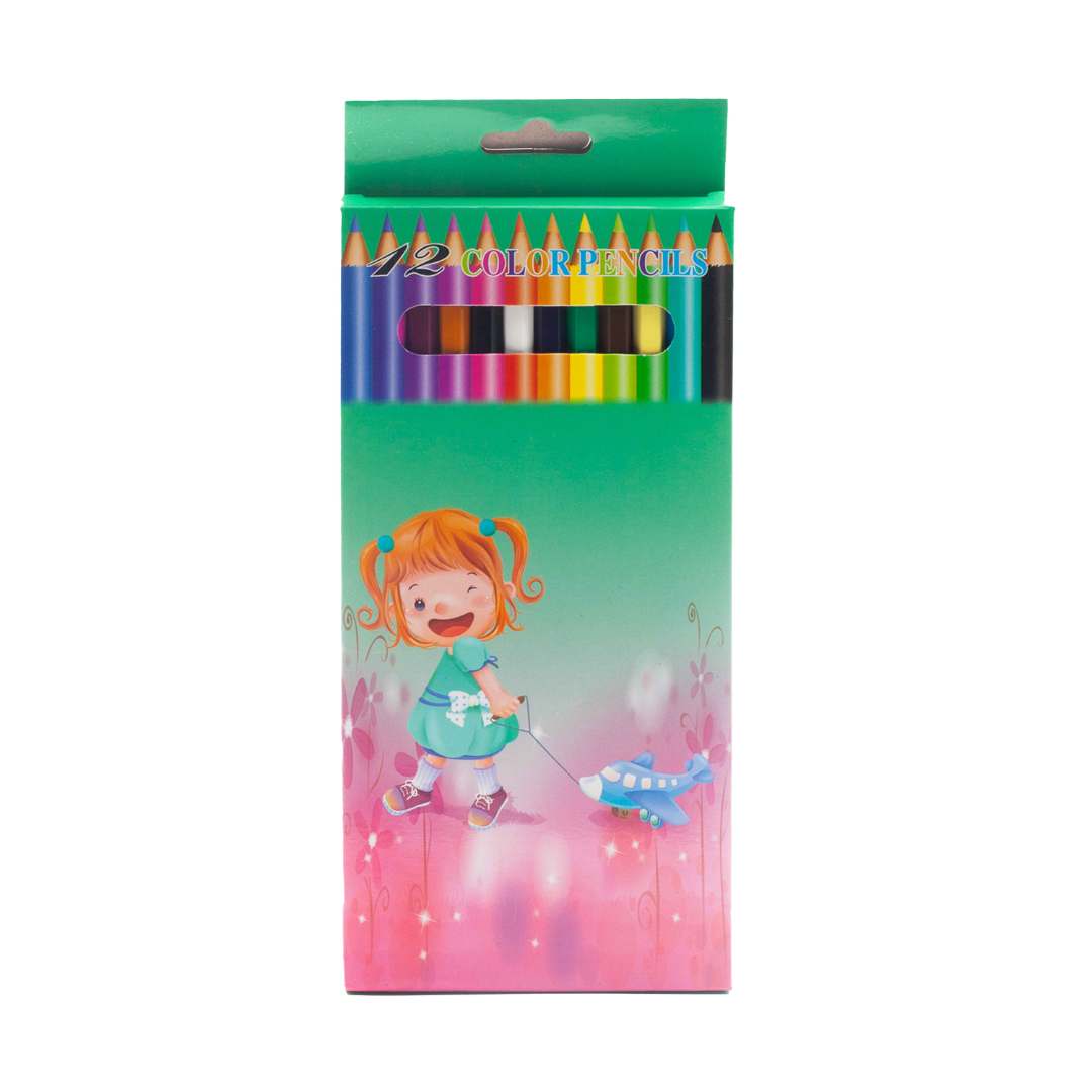 Image shows a set of 12 colour pencils (green packaging)