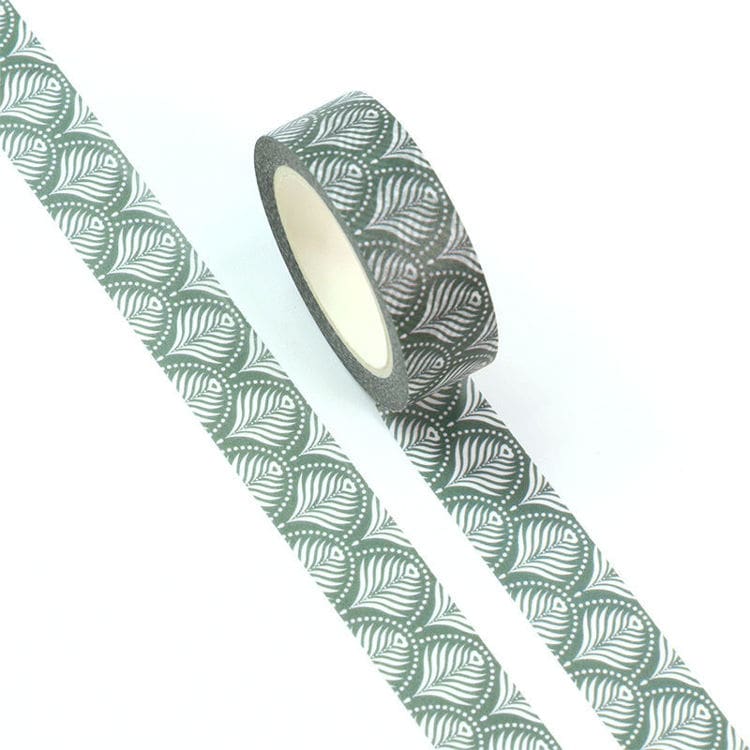 Image shows a green floral pattern washi tape