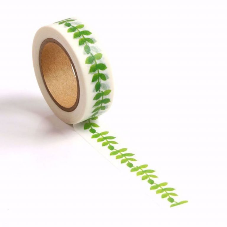 Image shows a green leaves pattern washi tape