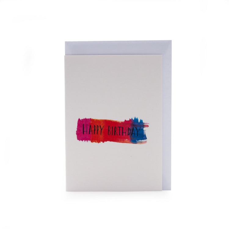Image shows a greeting card with "happy birthday" written on it