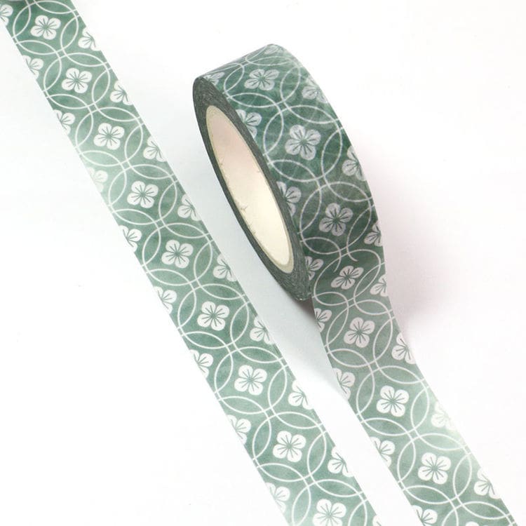 Image shows a green floral pattern washi tape