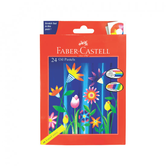 Image shows a set of 24 Faber-Castell oil pastels