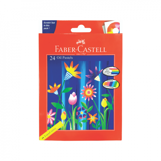 Image shows a set of 24 Faber-Castell oil pastels