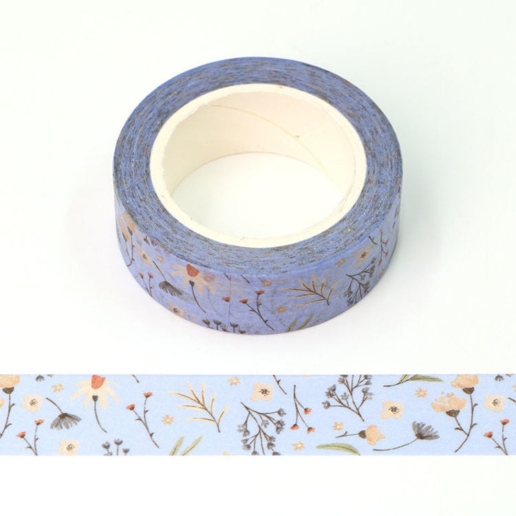 Image shows a light blue floral washi tape