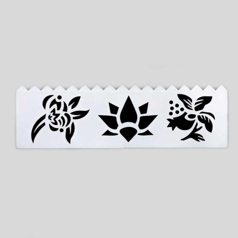 Image shows a lotus flower stencil (with 3 floral designs)